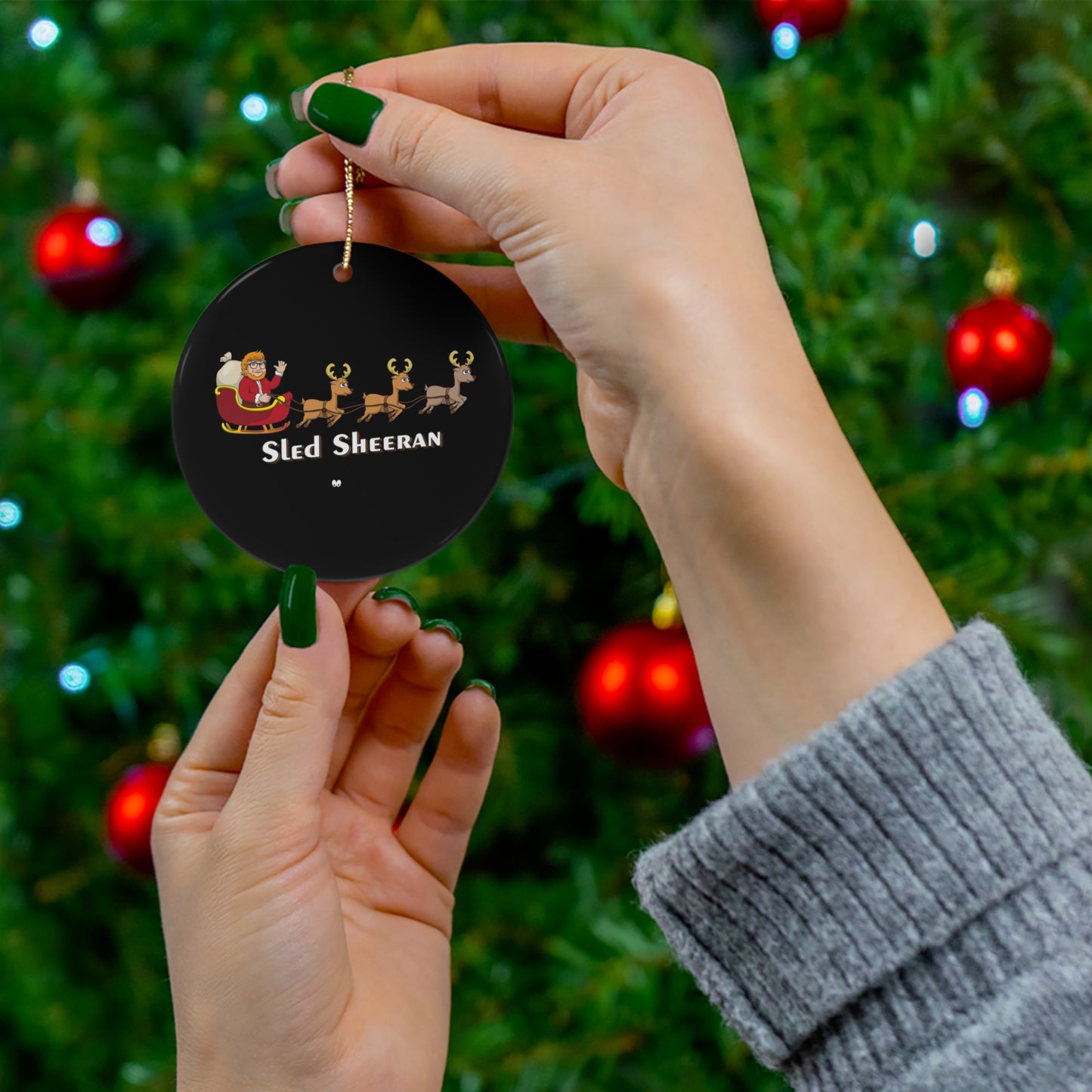 Sled Sheeran - Ceramic Ornament