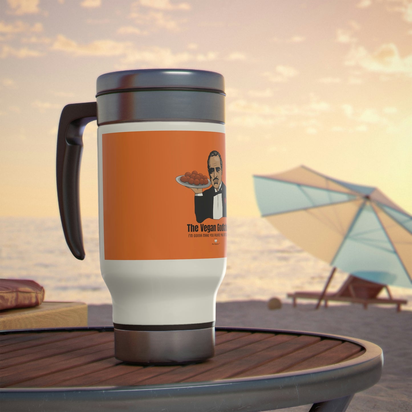 Vegan Godfather Stainless Steel Travel Mug with Handle