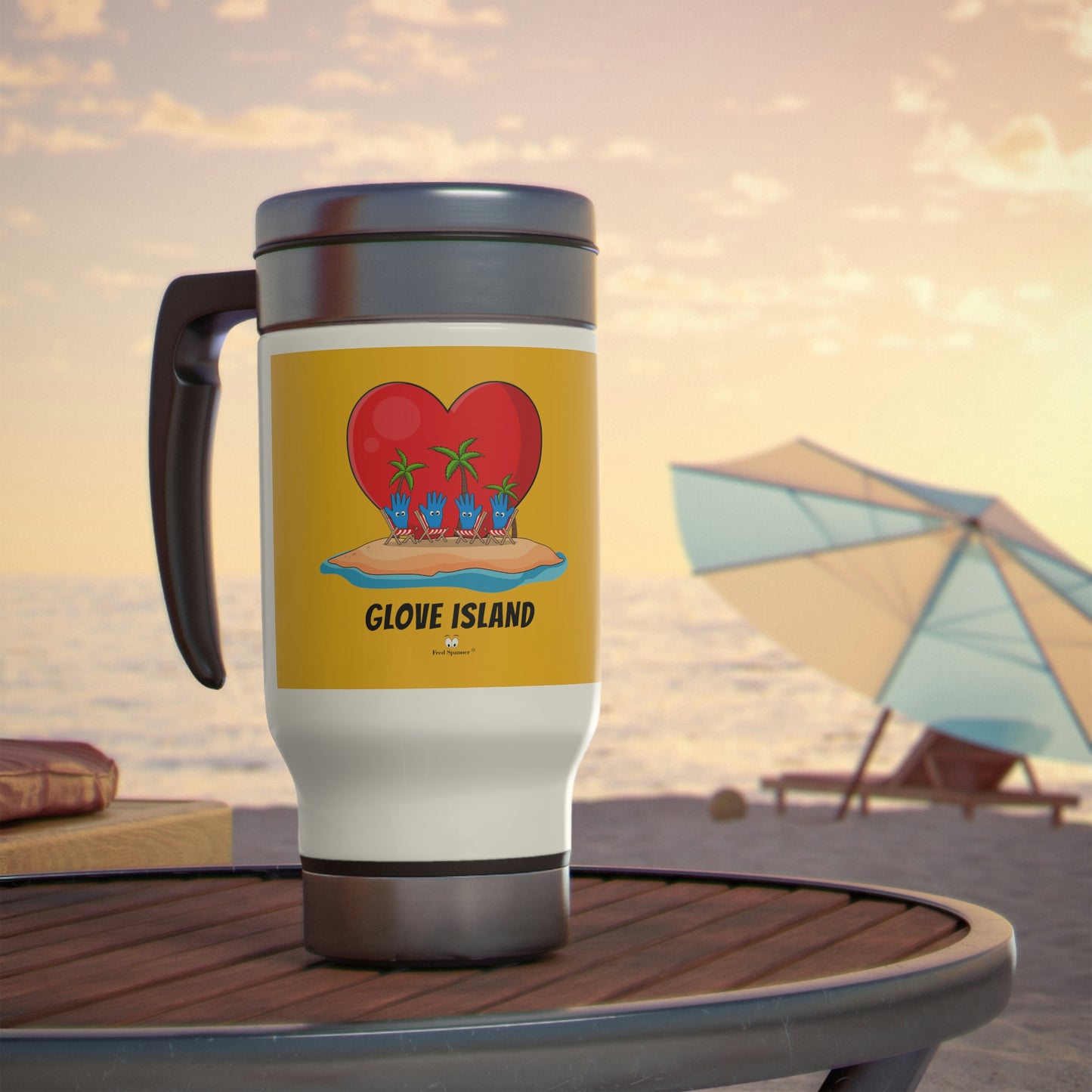 Glove Island- Stainless Steel Travel Mug with Handle, 14oz