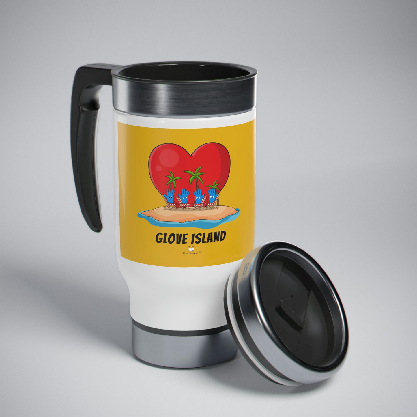 Glove Island- Stainless Steel Travel Mug with Handle, 14oz