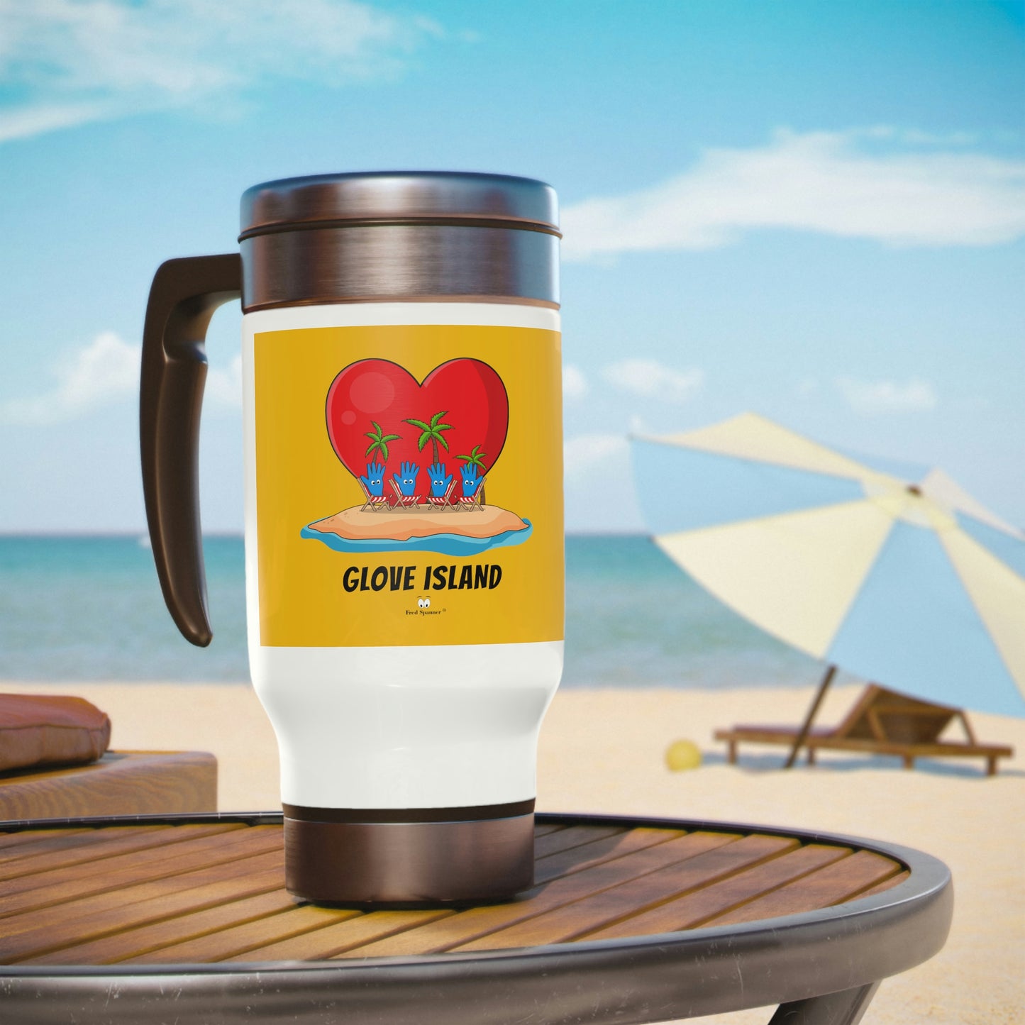 Glove Island- Stainless Steel Travel Mug with Handle, 14oz